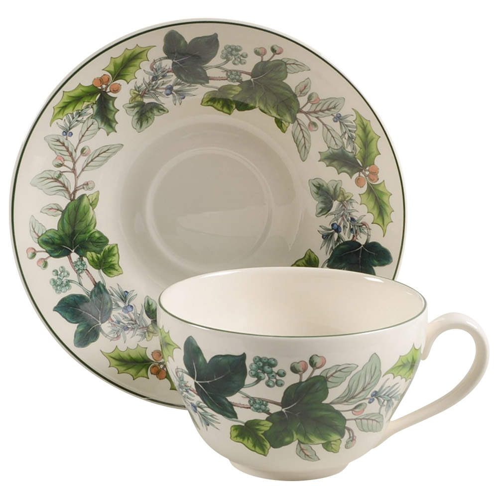 Green Garland Jumbo Cup & Saucer Set by Spode-1