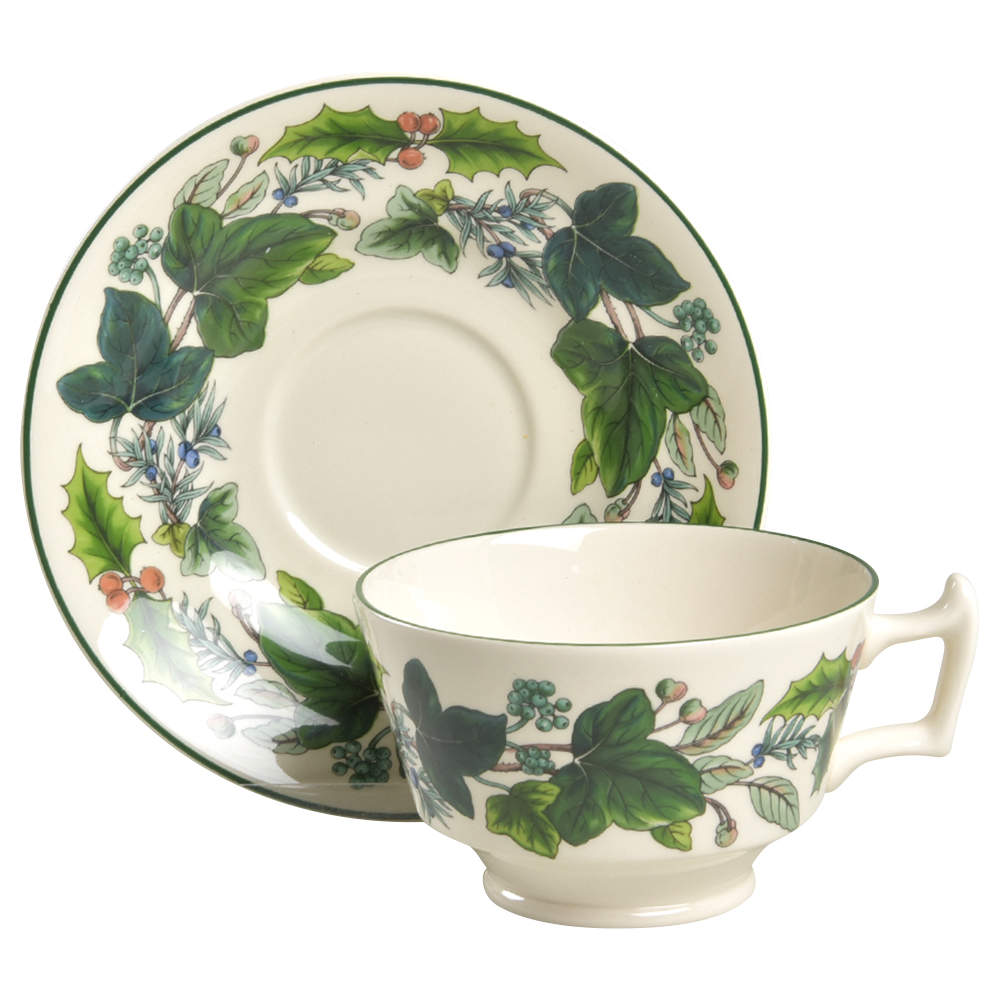 Green Garland Footed Cup & Saucer Set by Spode-1