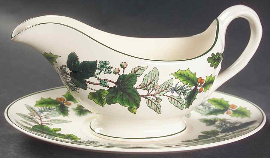 Green Garland Gravy Boat & Underplate by Spode-1