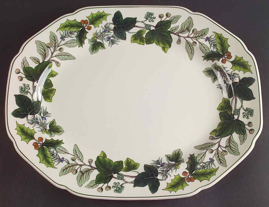 Green Garland 14" Oval Serving Platter by Spode-1