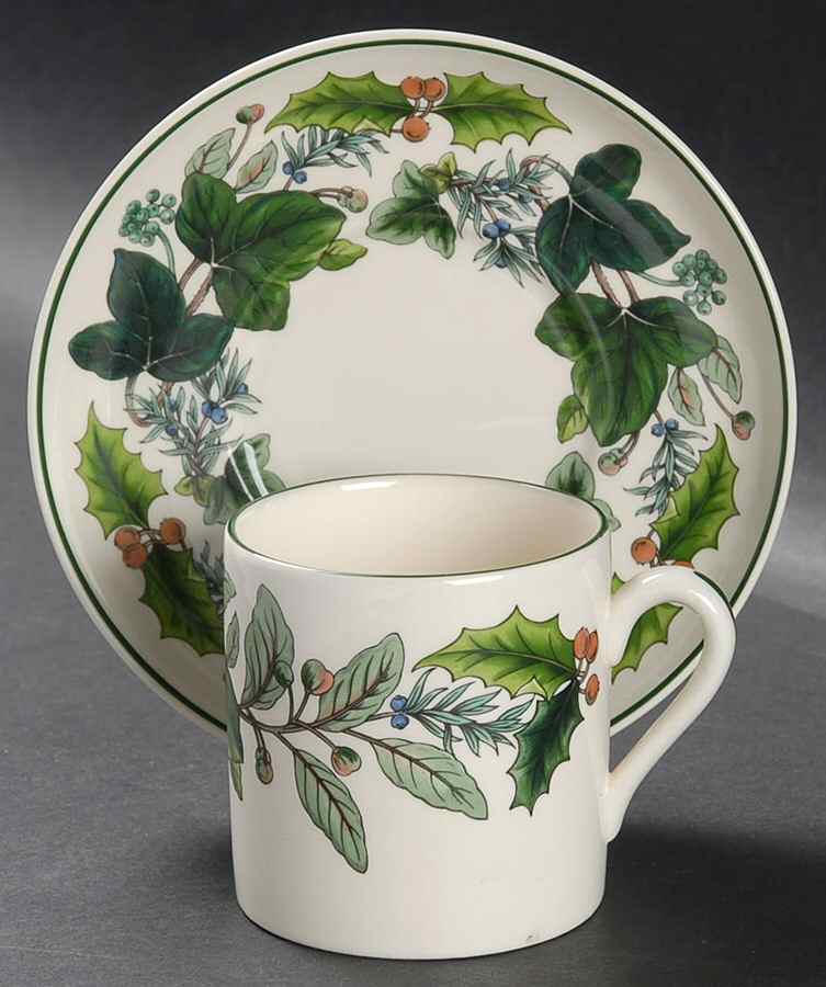 Green Garland Flat Demitasse Cup & Saucer Set by Spode-1
