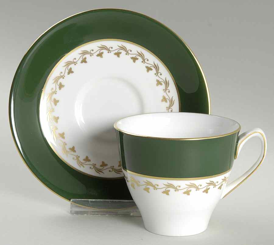 Green Velvet Flat Cup & Saucer Set by Spode-1