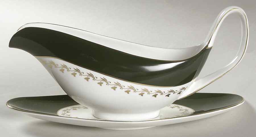 Green Velvet Gravy Boat & Underplate by Spode-1