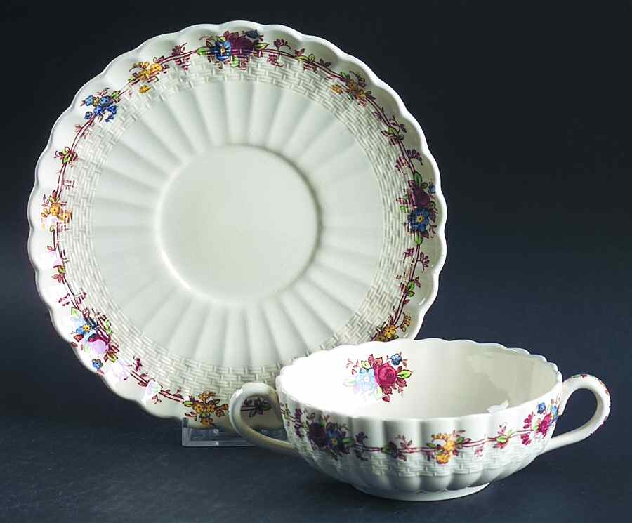 Hazel Dell Cream Footed Cream Soup Bowl & Saucer Set by Spode-1