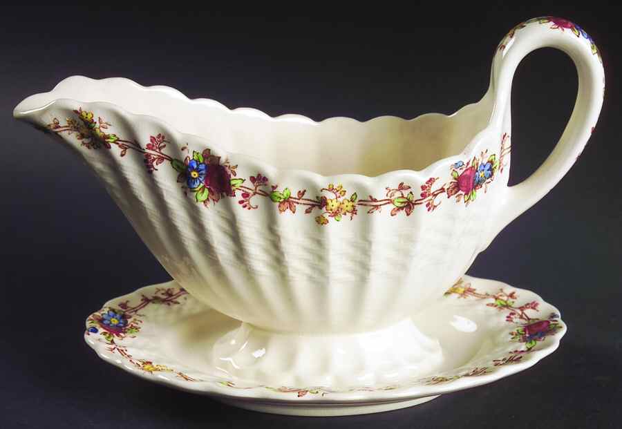 Hazel Dell Off White Gravy Boat with Attached Underplate by Spode-1