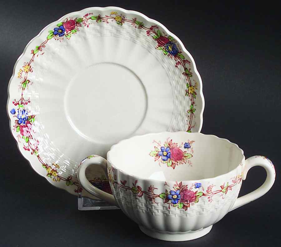 Hazel Dell Off White Flat Bouillon Cup & Saucer by Spode-1