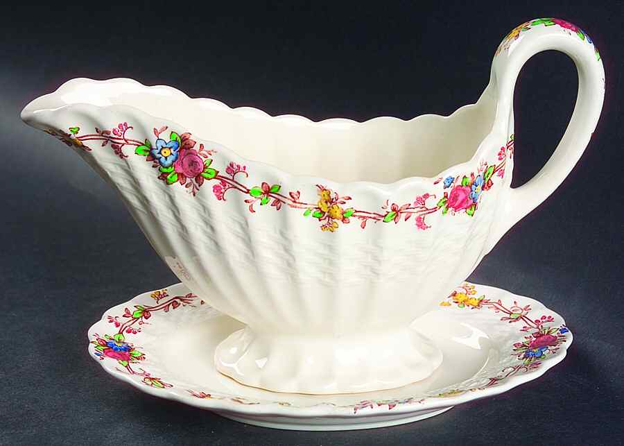 Hazel Dell Off White Gravy Boat & Underplate/Relish by Spode-1
