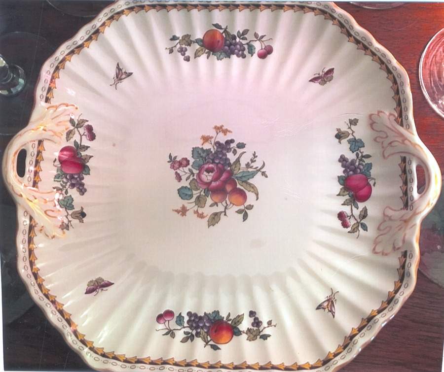 Harvest Rose (Tan Trim) Square Handled Cake Plate by Spode-1