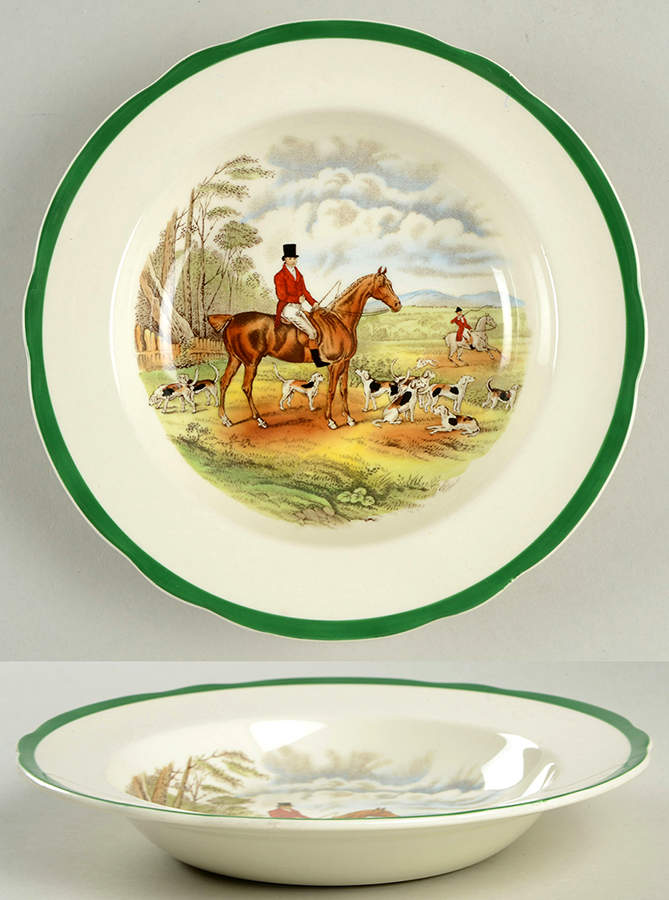 Herring Hunt, The Hunt (Green, Scalloped) Rim Soup Bowl by Spode-1