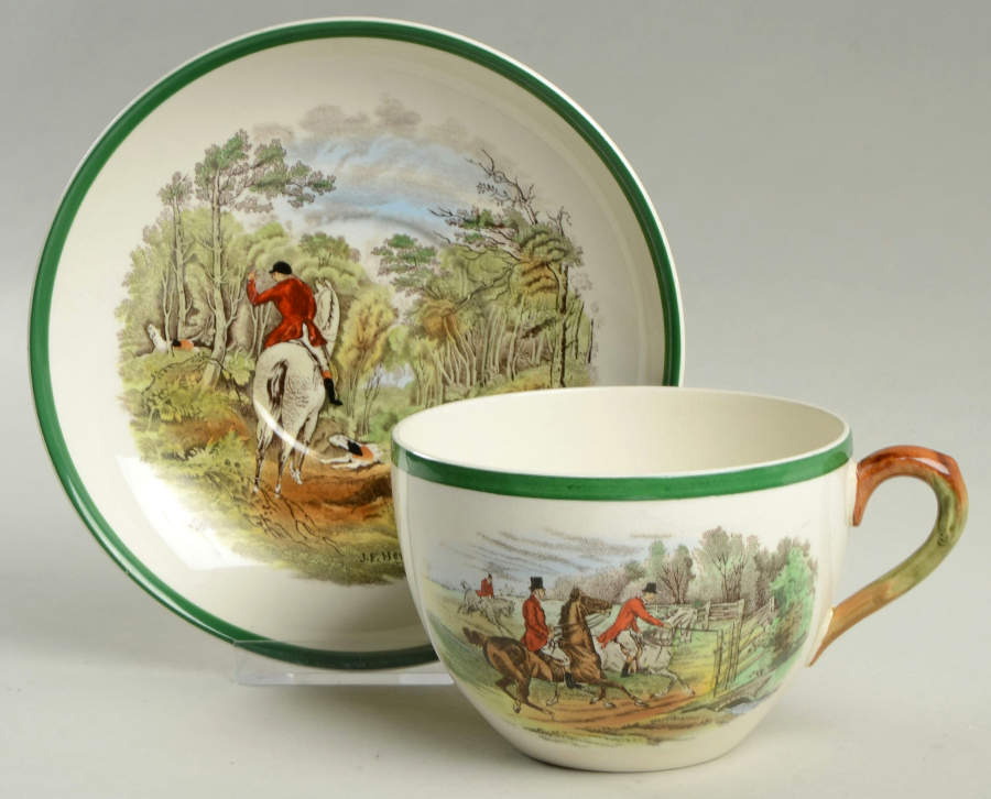 Herring Hunt, The Hunt (Green, Scalloped) Jumbo Cup & Saucer Set by Spode-1