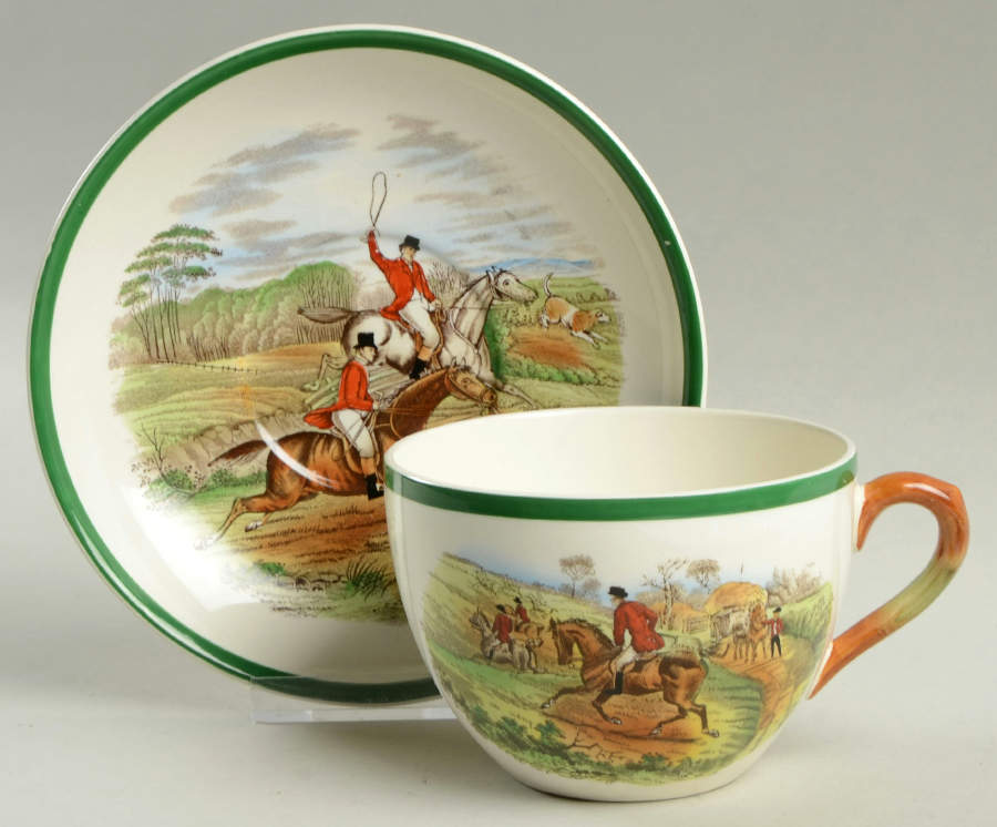 Herring Hunt, The Hunt (Green, Scalloped) Jumbo Cup & Saucer Set by Spode-1