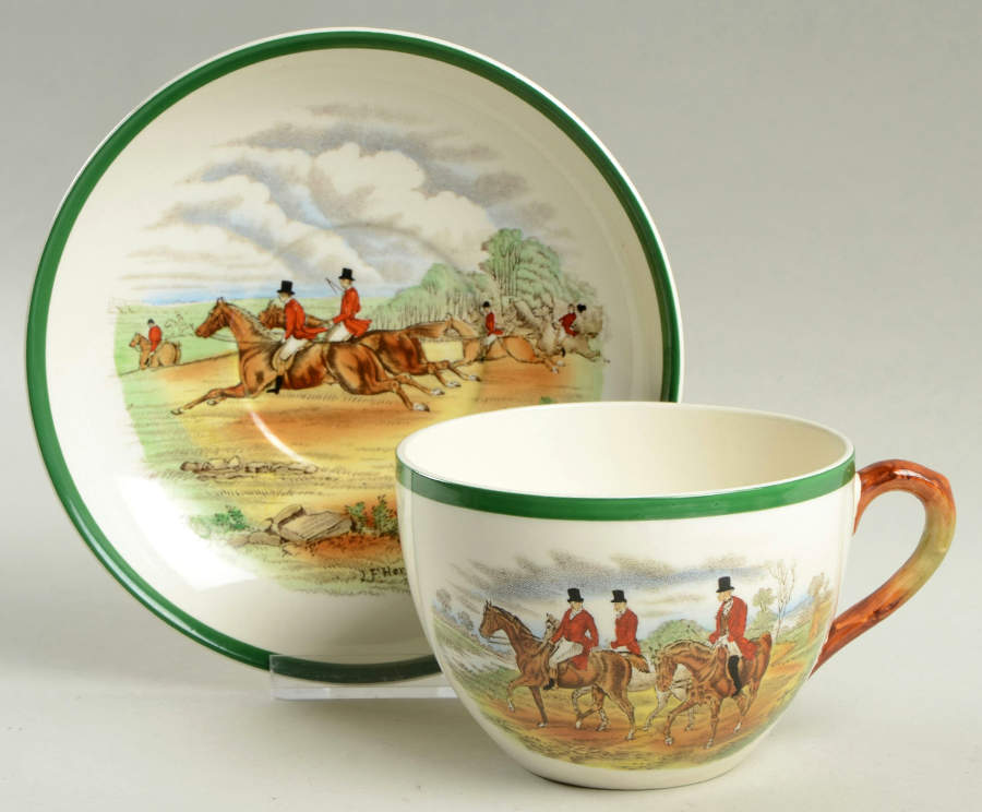 Herring Hunt, The Hunt (Green, Scalloped) Jumbo Cup & Saucer Set by Spode-1
