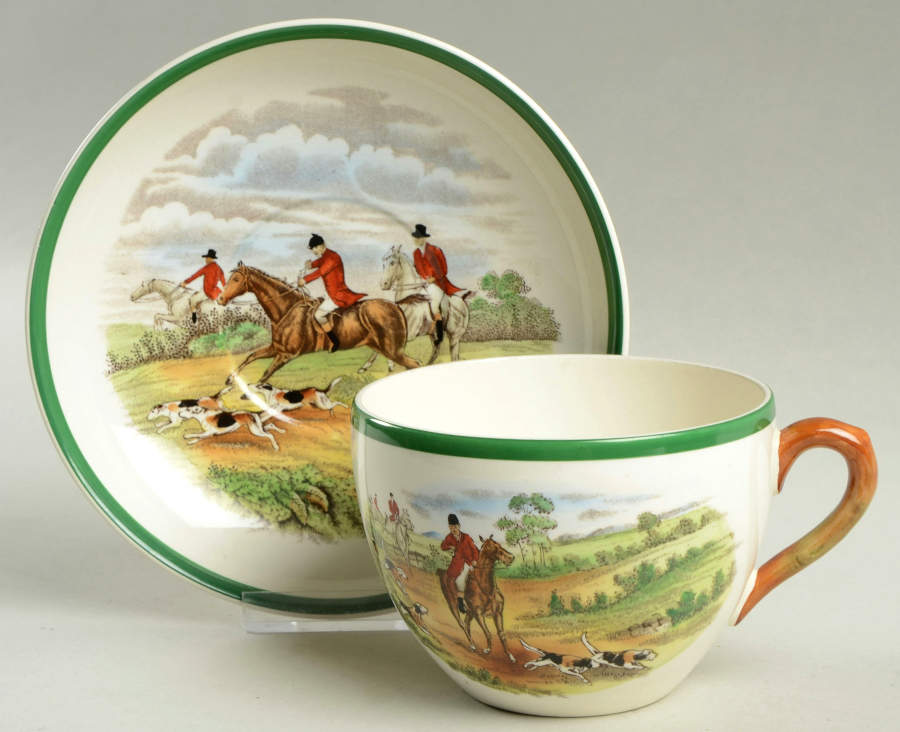 Herring Hunt, The Hunt (Green, Scalloped) Jumbo Cup & Saucer Set by Spode-1