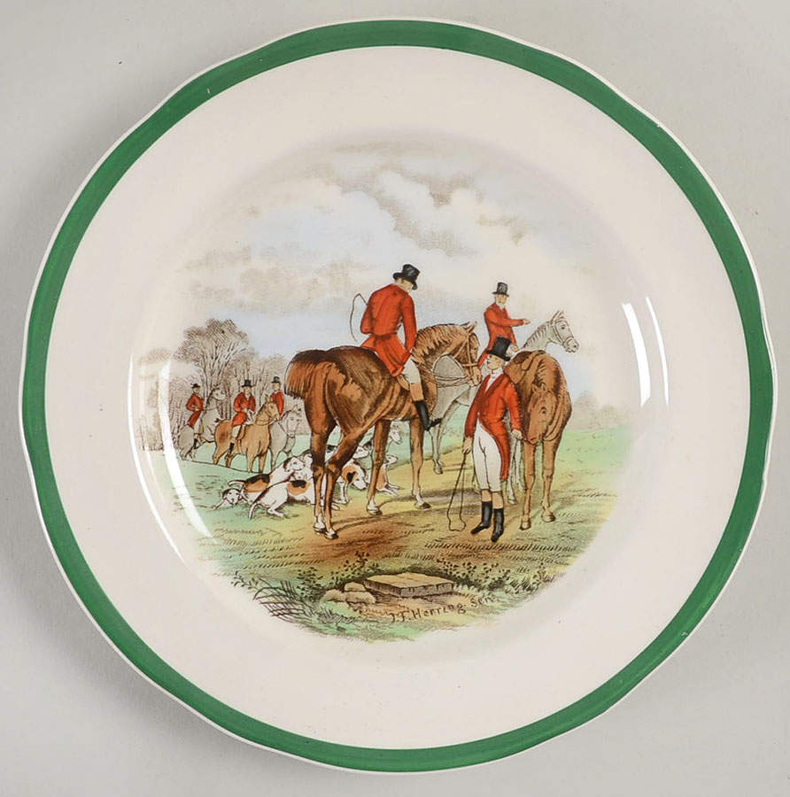 Herring Hunt, The Hunt (Green, Scalloped) Salad Plate by Spode-1