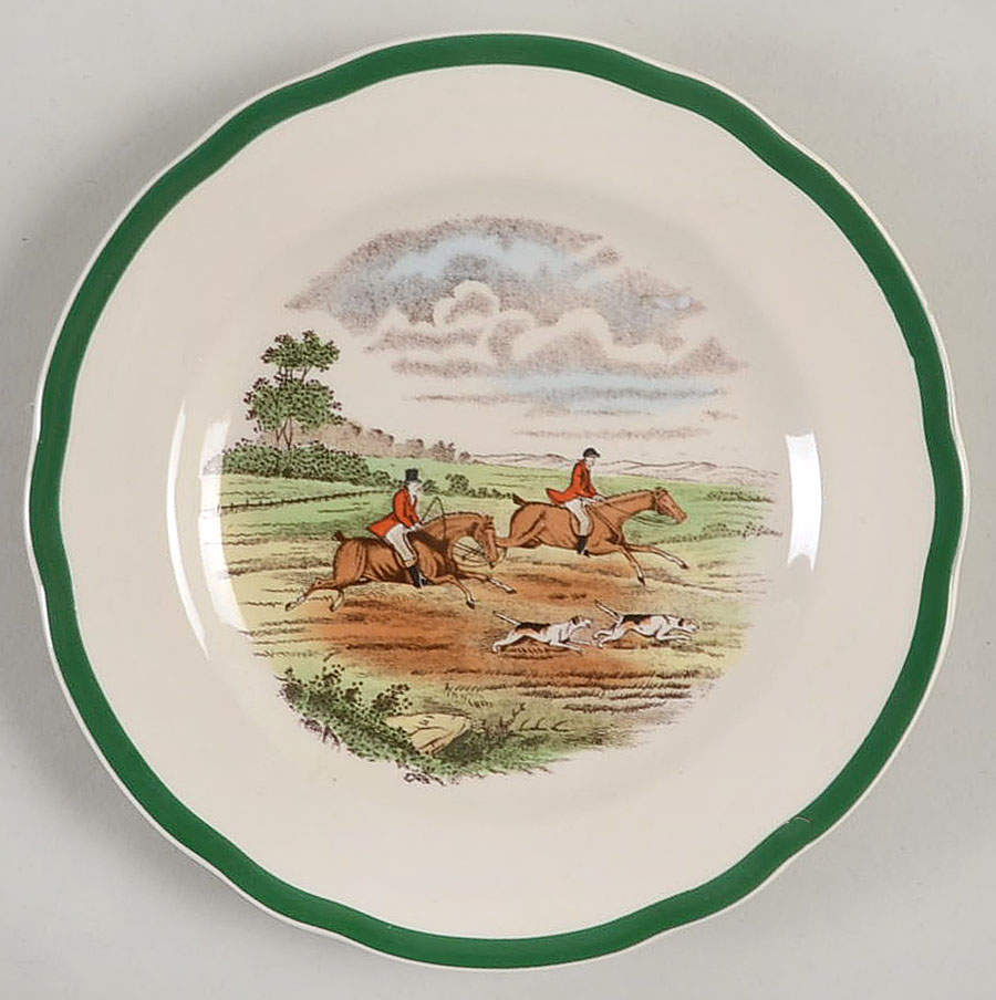 Herring Hunt, The Hunt (Green, Scalloped) Bread & Butter Plate by Spode-1