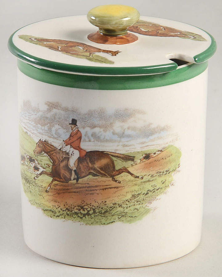 Herring Hunt, The Hunt (Green, Scalloped) Jam/Jelly & Lid by Spode-1