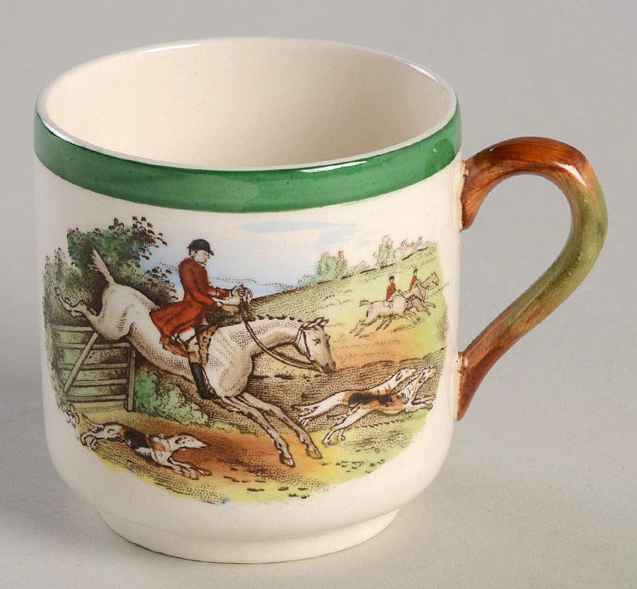 Herring Hunt, The Hunt (Green, Scalloped) Footed Demitasse Cup by Spode-1
