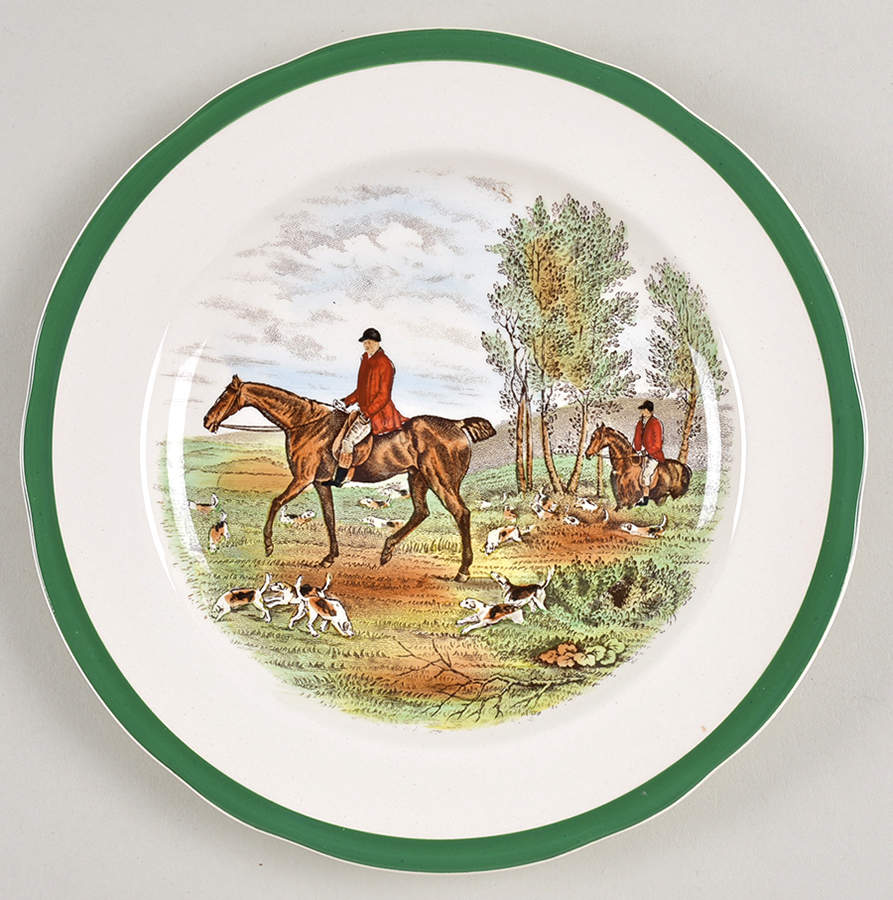 Herring Hunt, The Hunt (Green, Scalloped) Salad Plate by Spode-1