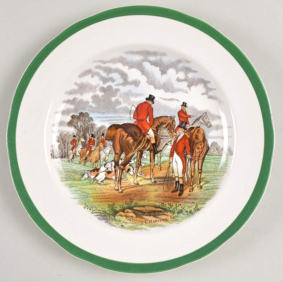 Herring Hunt, The Hunt (Green, Scalloped) Salad Plate by Spode-1