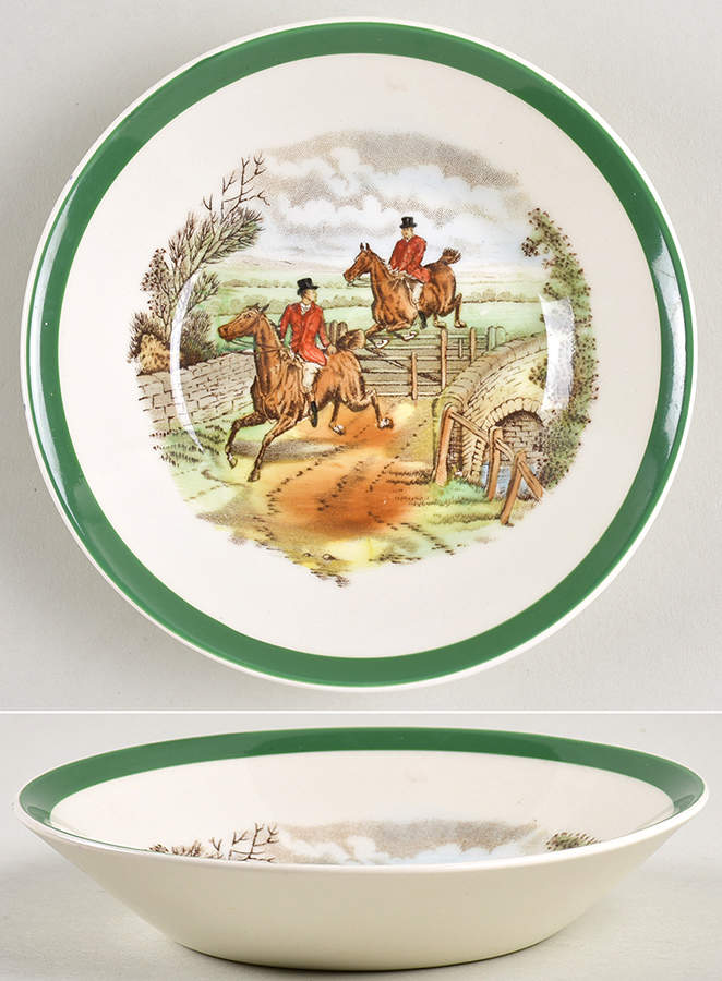 Herring Hunt, The Hunt (Green, Scalloped) Fruit/Dessert (Sauce) Bowl by Spode-1