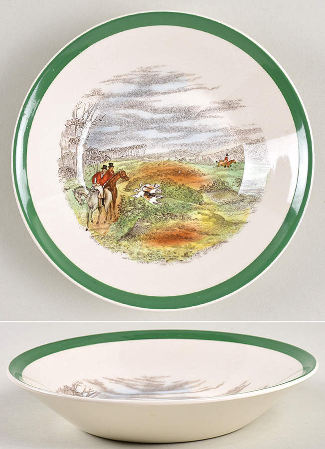 Herring Hunt, The Hunt (Green, Scalloped) Fruit/Dessert (Sauce) Bowl by Spode-1