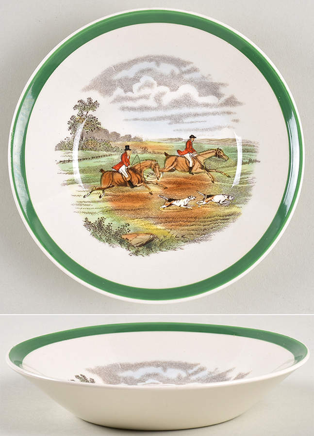 Herring Hunt, The Hunt (Green, Scalloped) Bowl-Fruit/Dessert (Sauce) by Spode-1
