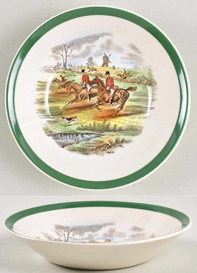 Herring Hunt, The Hunt (Green, Scalloped) Fruit/Dessert (Sauce) Bowl by Spode-1