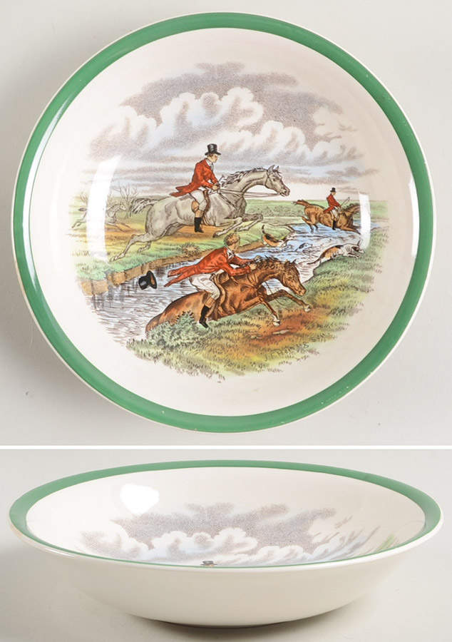 Herring Hunt, The Hunt (Green, Scalloped) Coupe Cereal Bowl by Spode-1