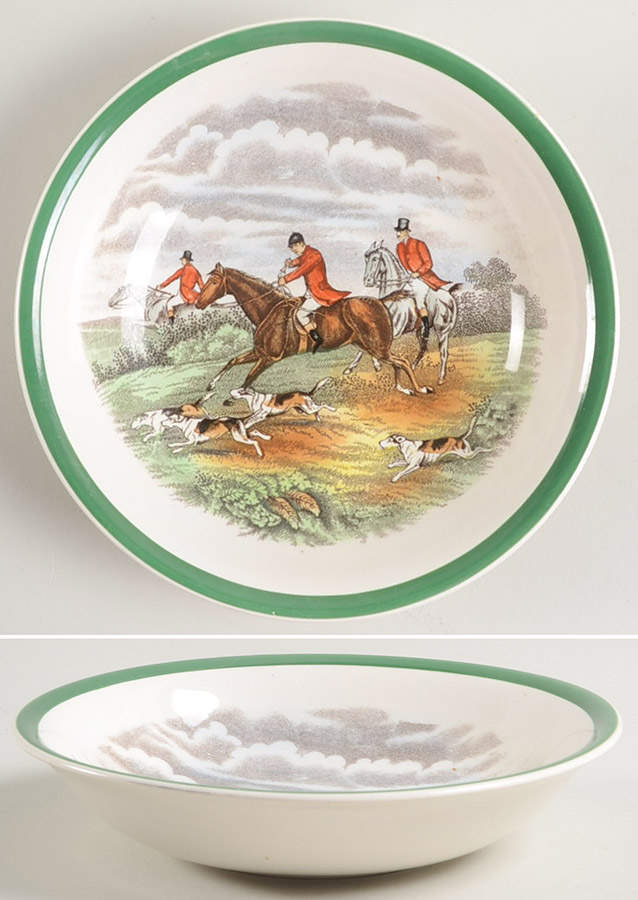 Herring Hunt, The Hunt (Green, Scalloped) Coupe Cereal Bowl by Spode-1