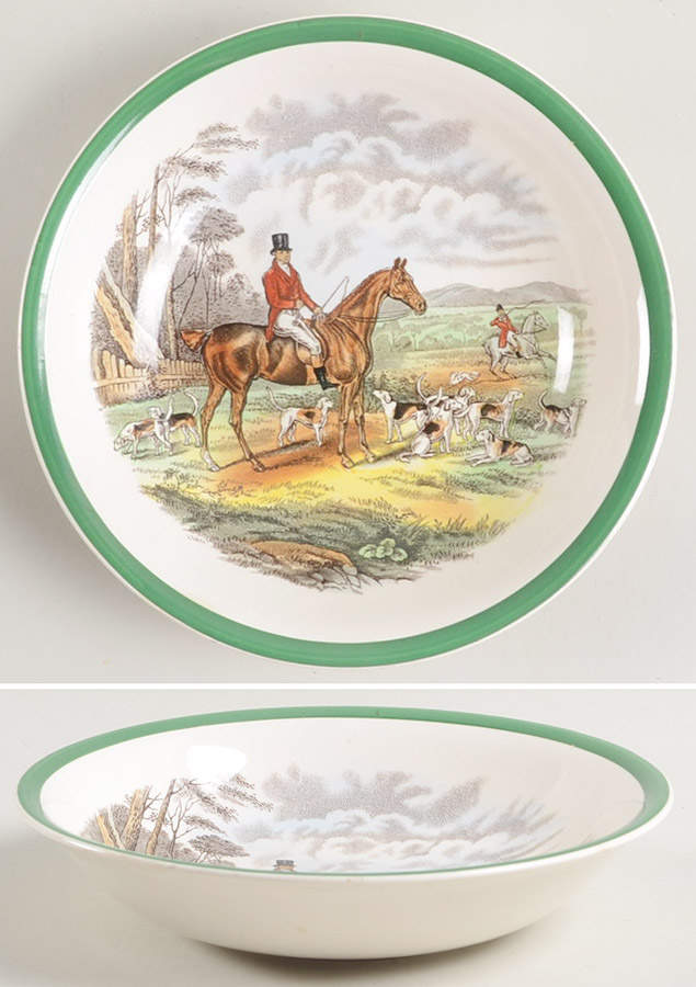 Herring Hunt, The Hunt (Green, Scalloped) Coupe Cereal Bowl by Spode-1