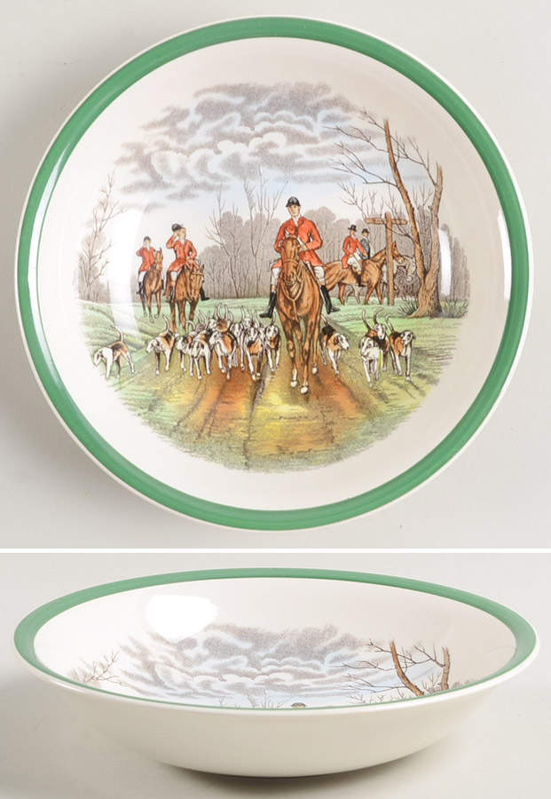 Herring Hunt, The Hunt (Green, Scalloped) Coupe Cereal Bowl by Spode-1