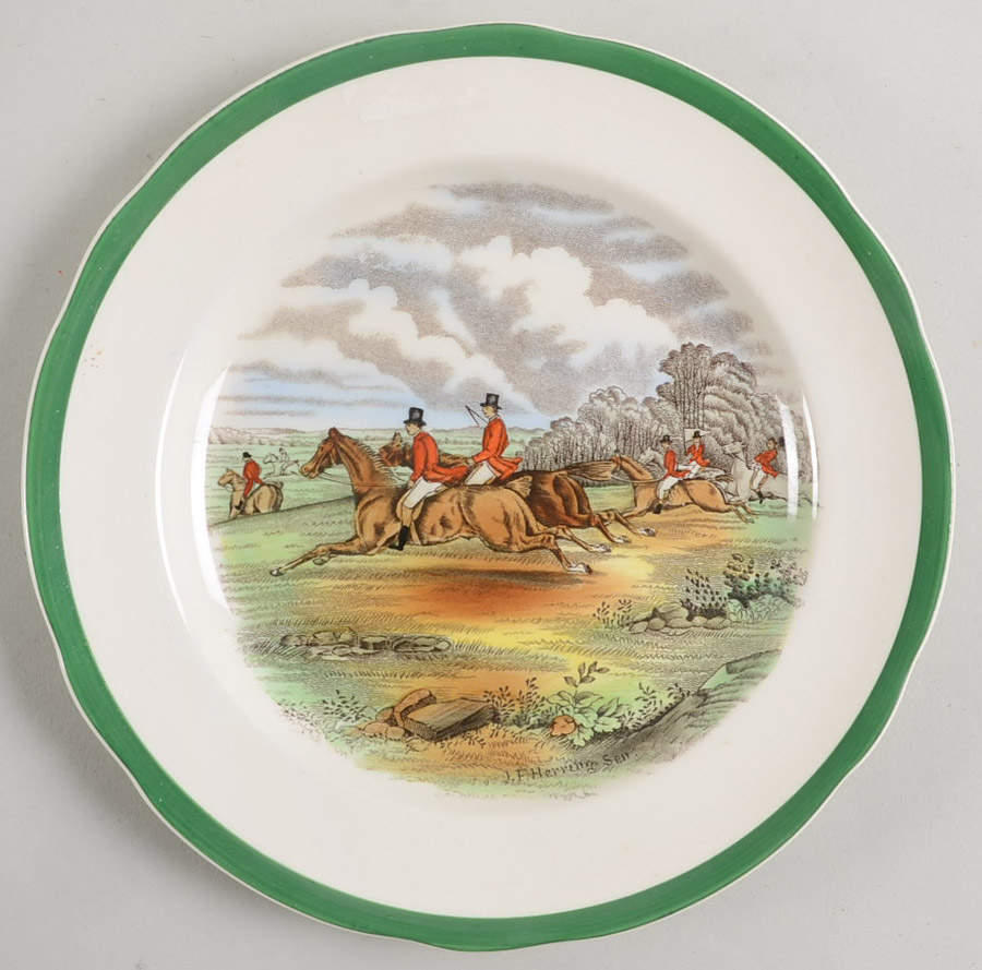 Herring Hunt, The Hunt (Green, Scalloped) Salad Plate by Spode-1
