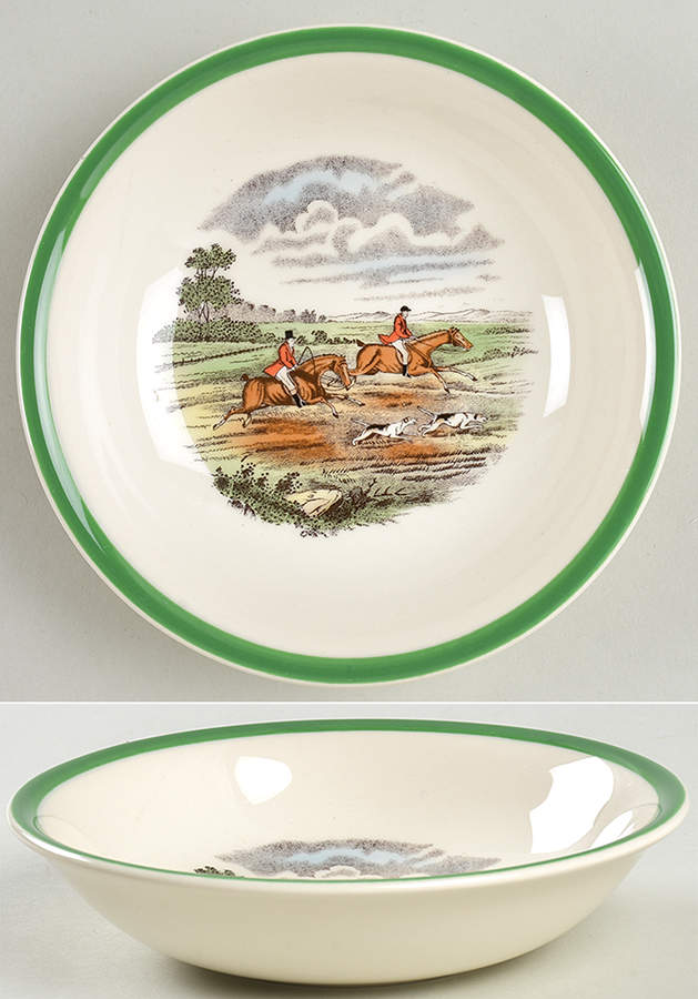 Herring Hunt, The Hunt (Green, Scalloped) Coupe Cereal Bowl by Spode-1