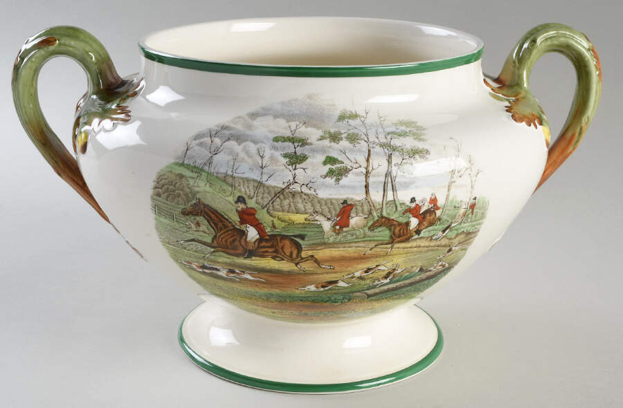 Herring Hunt, The Hunt (Green, Scalloped) Tureen No Lid by Spode-1