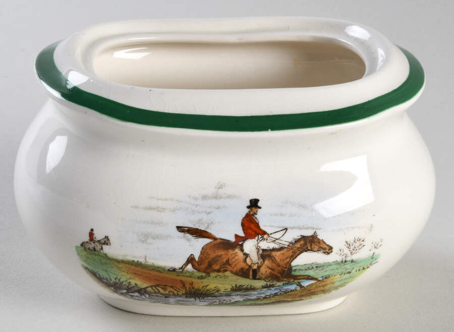 Herring Hunt, The Hunt (Green, Scalloped) Sugar Bowl No Lid by Spode-1
