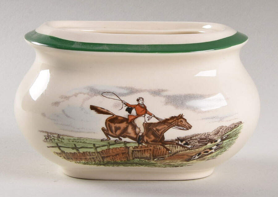 Herring Hunt, The Hunt (Green, Scalloped) Sugar Bowl No Lid by Spode-1