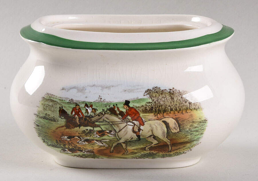 Herring Hunt, The Hunt (Green, Scalloped) Sugar Bowl No Lid by Spode-1