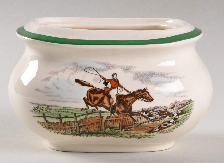 Herring Hunt, The Hunt (Green, Scalloped) Sugar Bowl No Lid by Spode-1