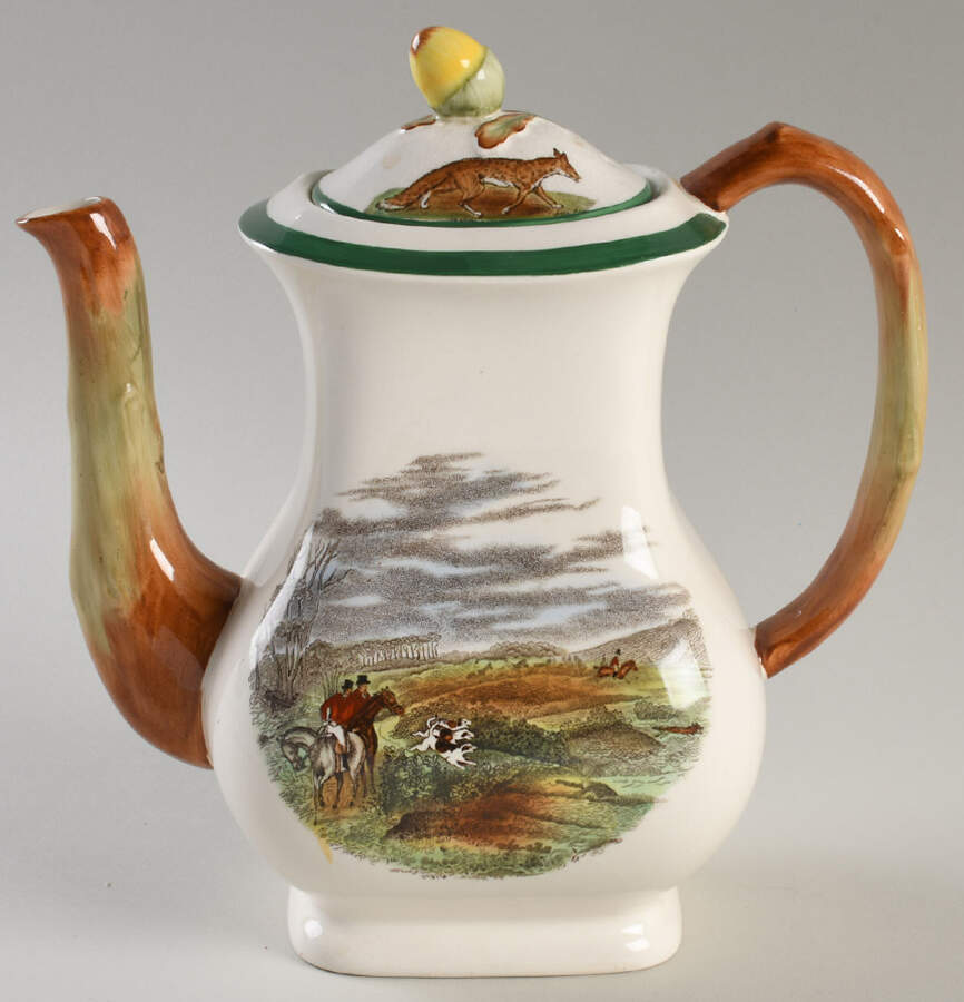 Herring Hunt, The Hunt (Green, Scalloped) Coffee Pot & Lid by Spode-1