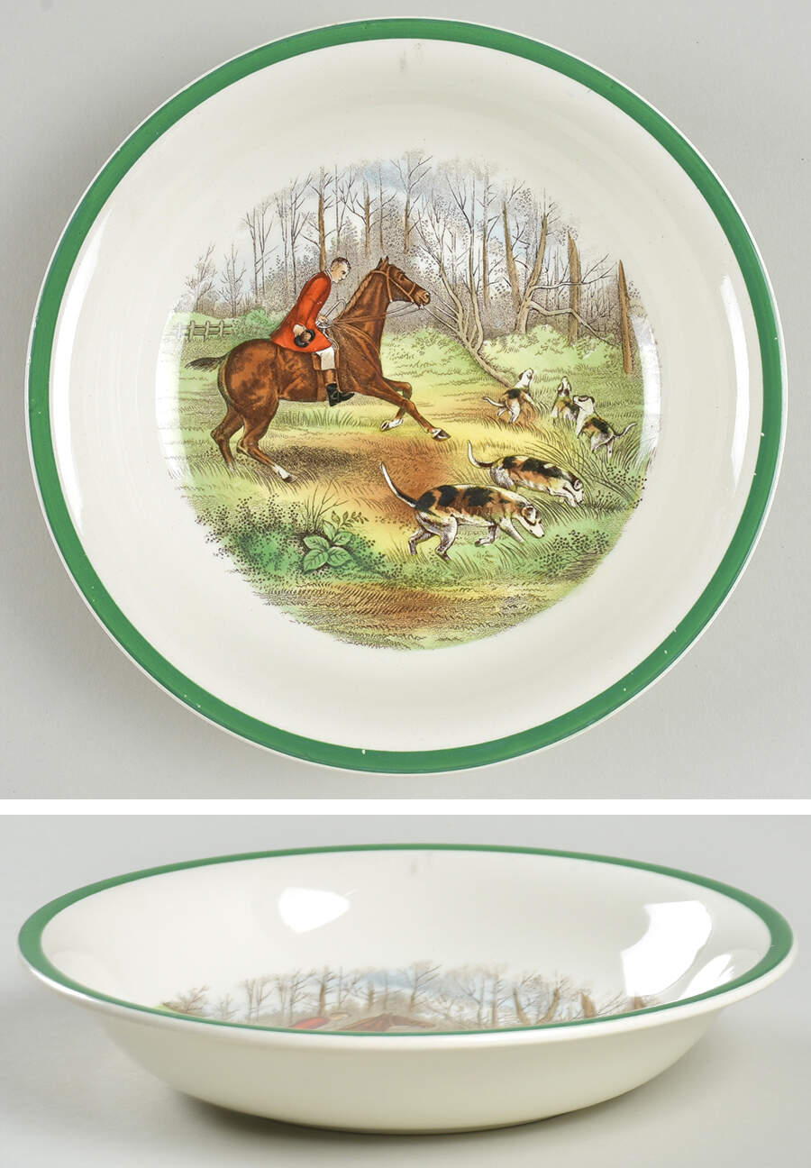 Herring Hunt, The Hunt (Green, Scalloped) Coupe Soup Bowl by Spode-1