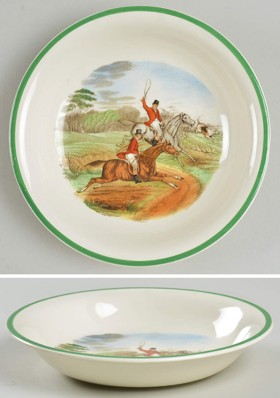 Herring Hunt, The Hunt (Green, Scalloped) Coupe Soup Bowl by Spode-1
