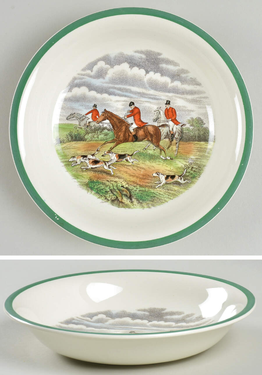 Herring Hunt, The Hunt (Green, Scalloped) Coupe Soup Bowl by Spode-1