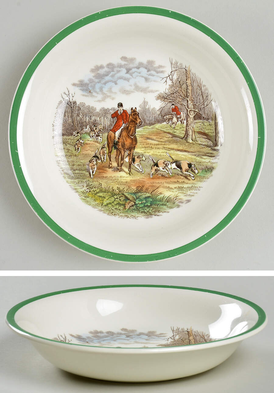 Herring Hunt, The Hunt (Green, Scalloped) Coupe Soup Bowl by Spode-1