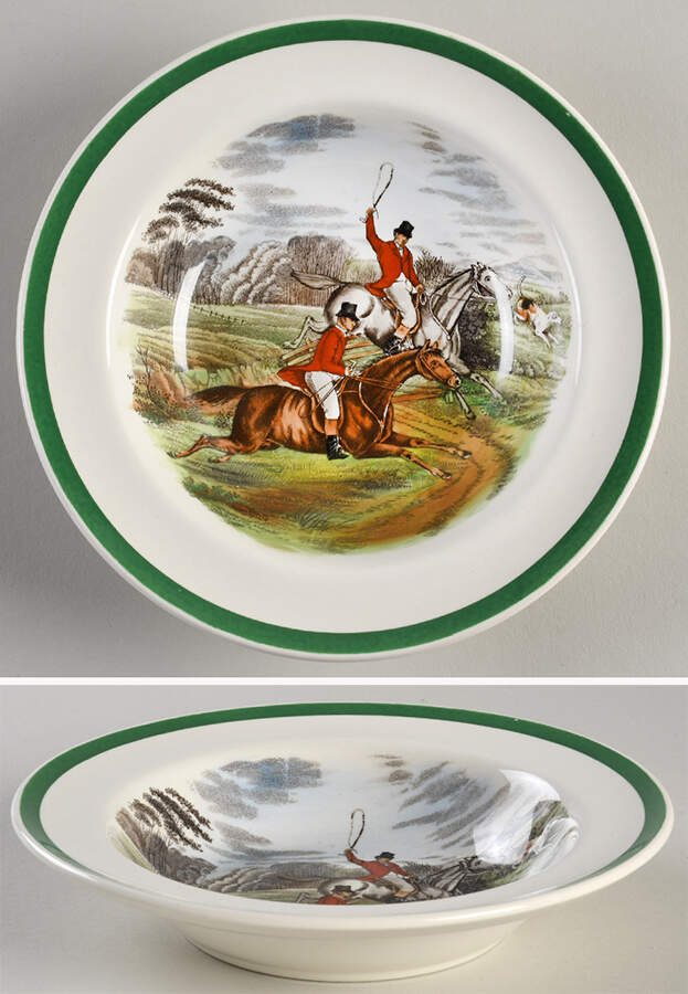Herring Hunt, The Hunt (Green, Scalloped) Rim Cereal Bowl by Spode-1