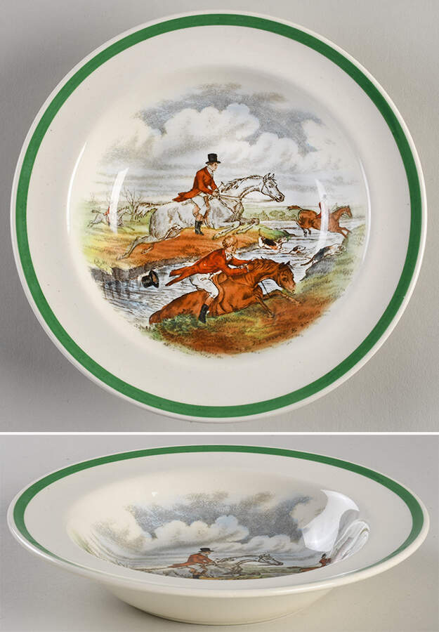 Herring Hunt, The Hunt (Green, Scalloped) Rim Cereal Bowl by Spode-1
