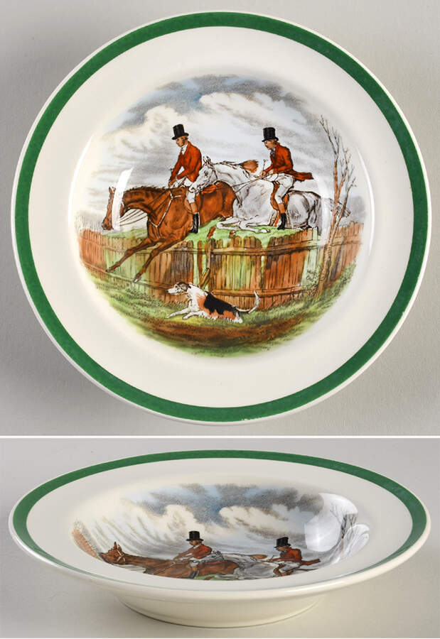 Herring Hunt, The Hunt (Green, Scalloped) Rim Cereal Bowl by Spode-1