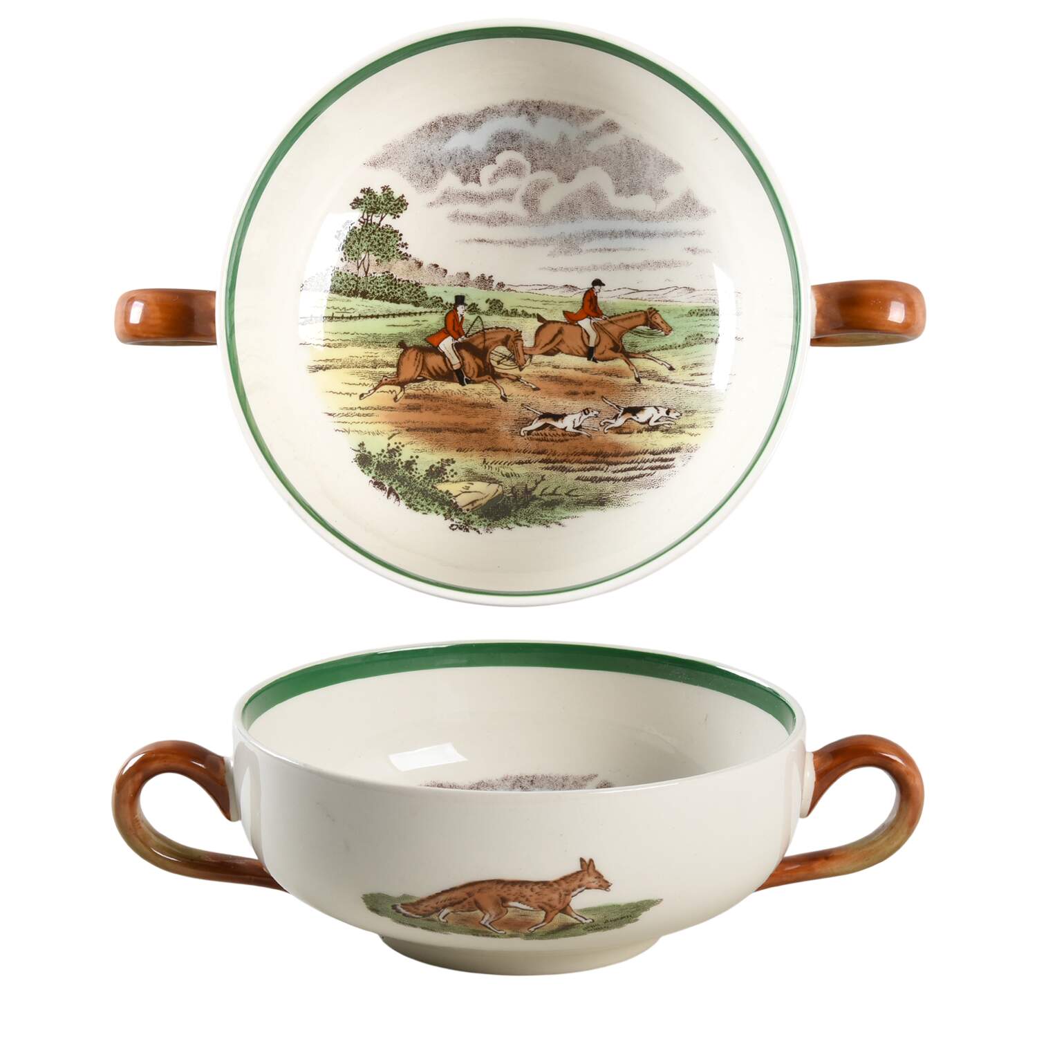 Herring Hunt, The Hunt (Green, Scalloped) Flat Cream Soup Bowl by Spode-1