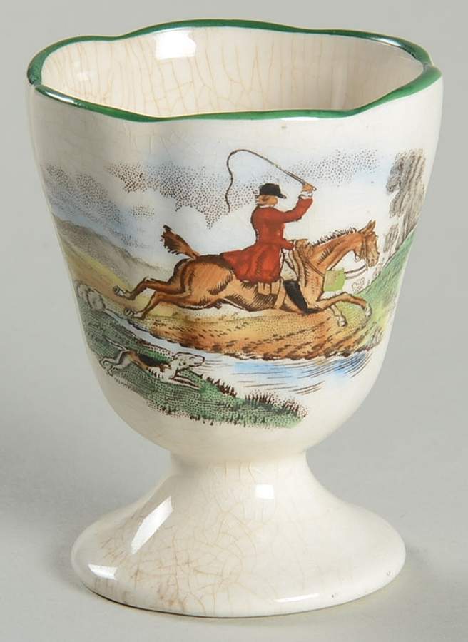 Herring Hunt, The Hunt (Green, Scalloped) Single Egg Cup by Spode-1