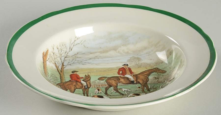 Herring Hunt, The Hunt (Green, Scalloped) Large Rim Soup Bowl by Spode-1