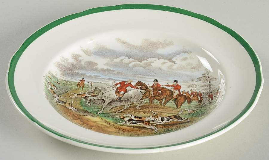 Herring Hunt, The Hunt (Green, Scalloped) Large Rim Soup Bowl by Spode-1